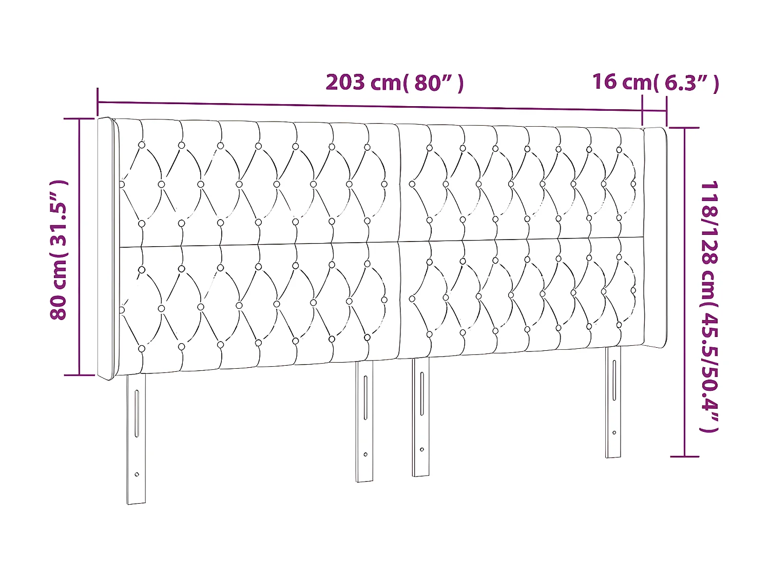 Cabeceira cama c/ luzes LED veludo 203x16x118/128cm azul-escuro