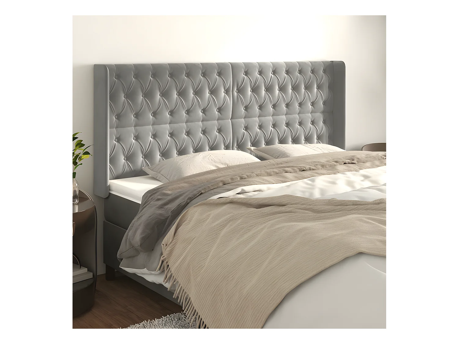 Tête de lit avec oreilles Gris clair 183x16x118/128 cm Velours