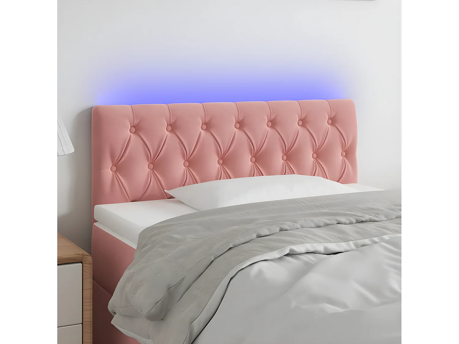 Cabeceira de cama c/ luzes LED veludo 100x7x78/88 cm rosa