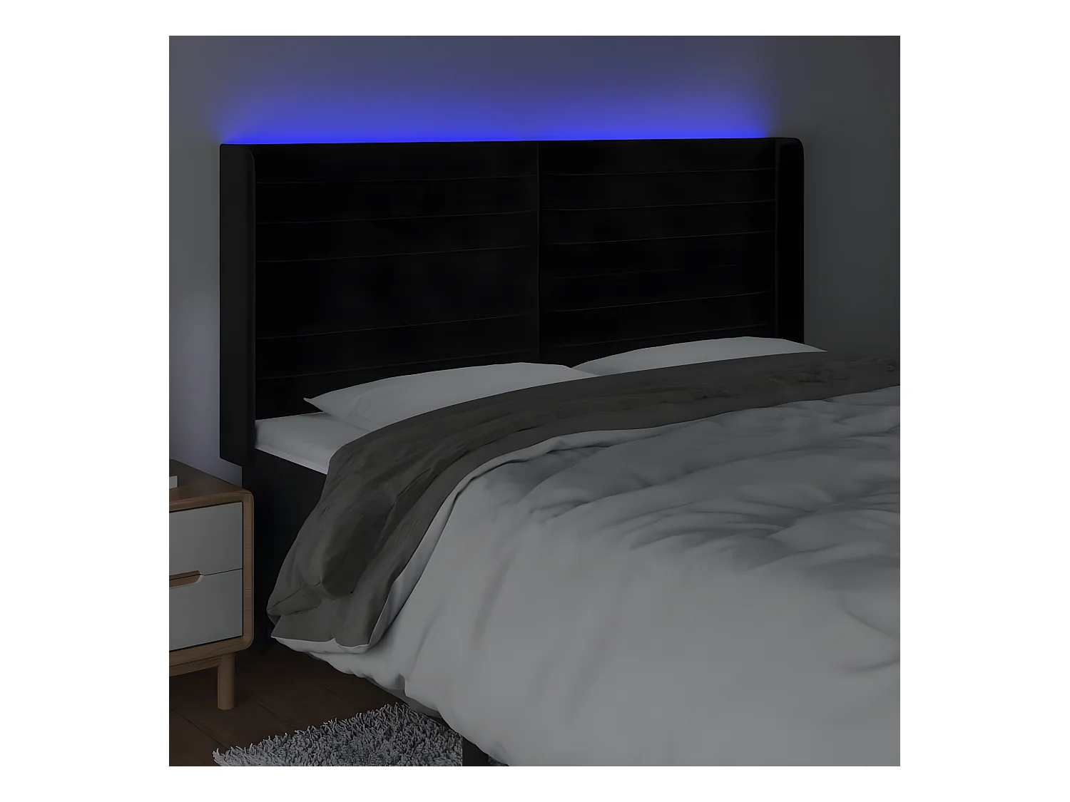 Tête de lit à LED Noir 163x16x118/128 cm Velours