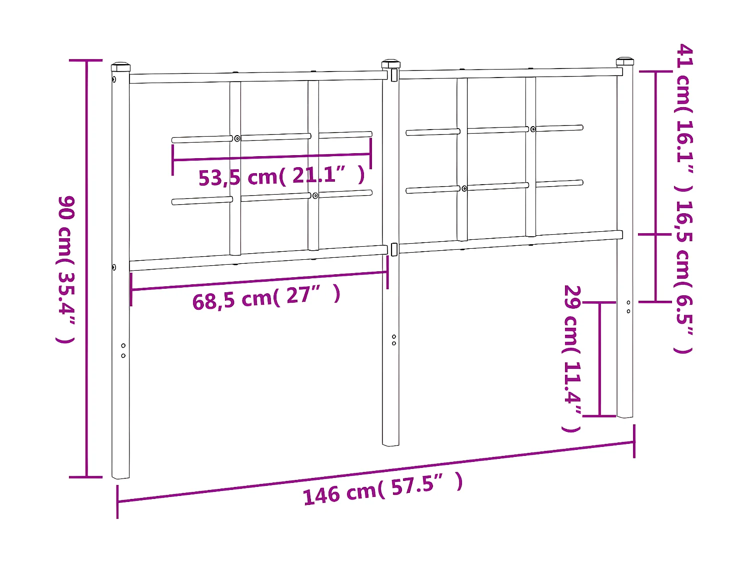 Tête de lit métal noir 140 cm