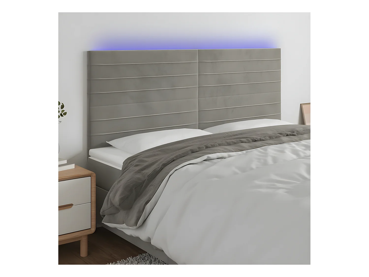 Tête de lit à LED Gris clair 160x5x118/128 cm Velours