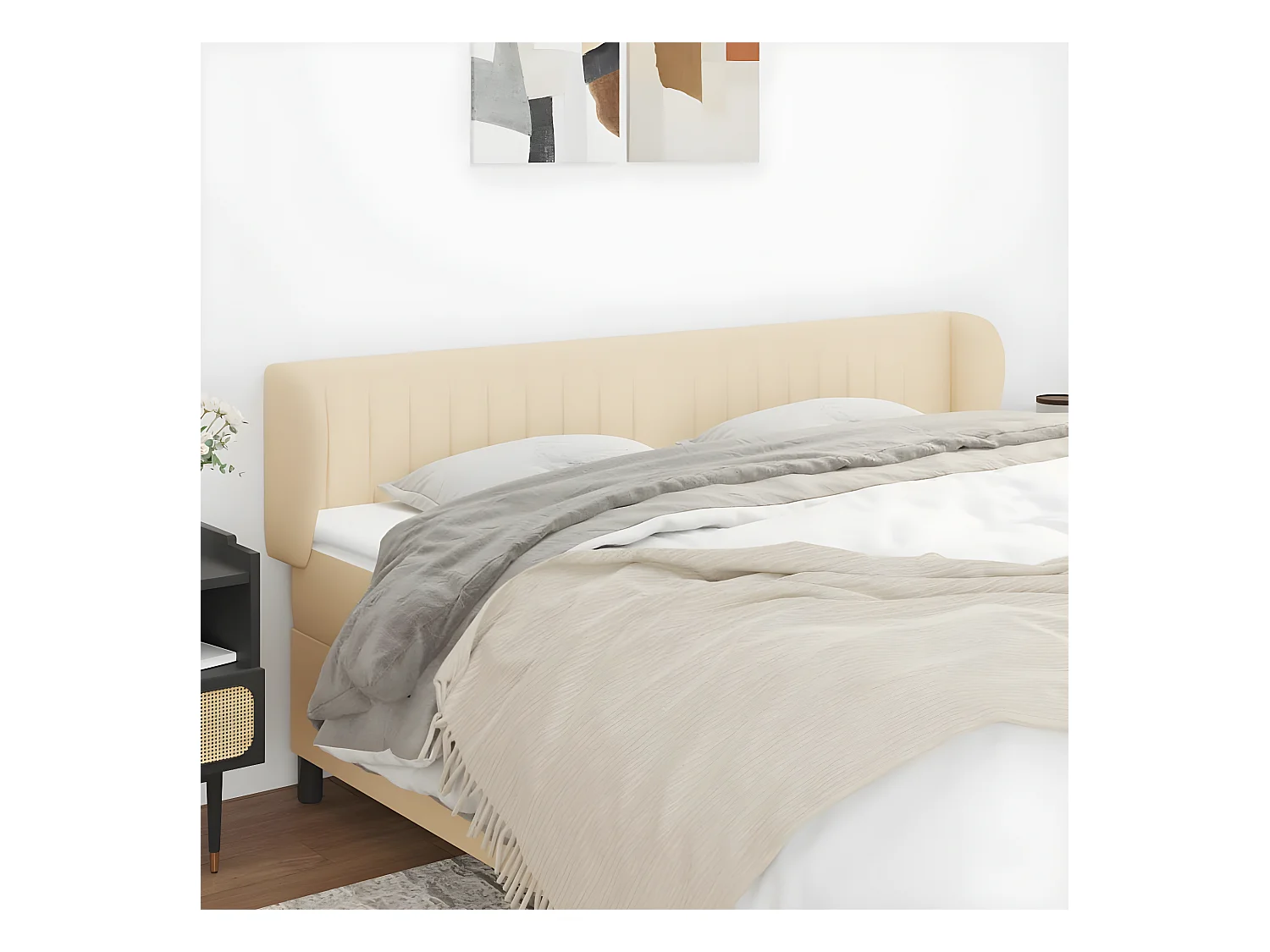 Tête de lit avec oreilles Crème 163x23x78/88 cm Tissu