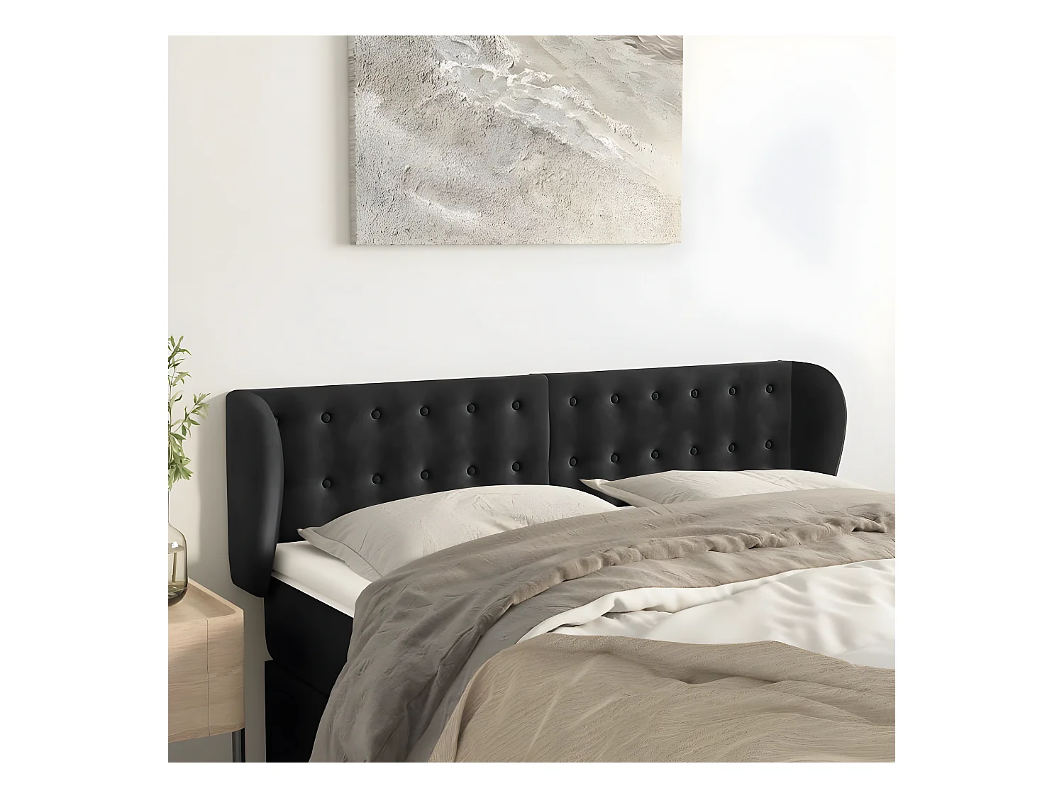 Tête de lit avec oreilles Noir 147x23x78/88 cm Velours