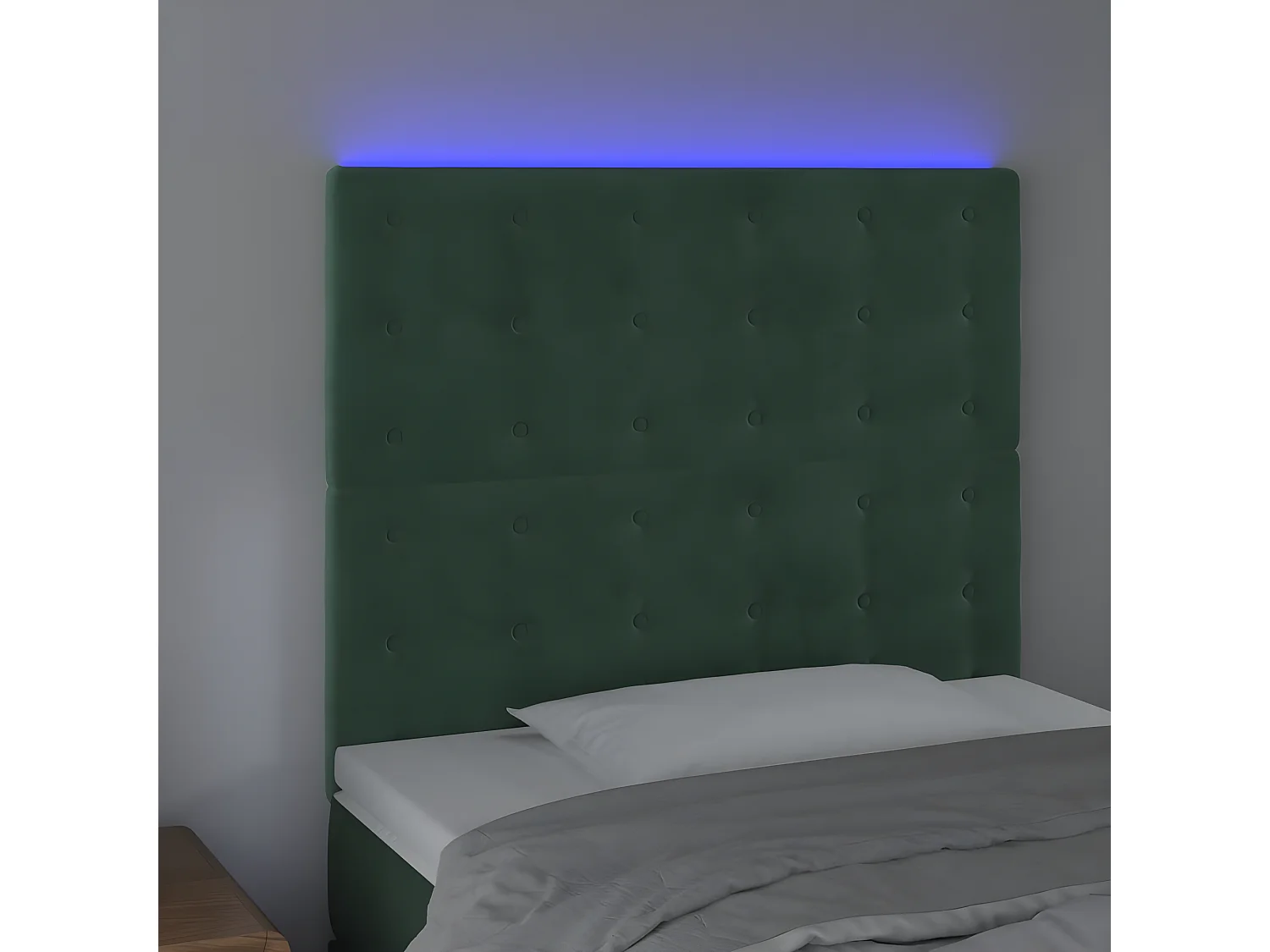 Cabeceira de cama c/ LED veludo 80x5x118/128 cm verde-escuro