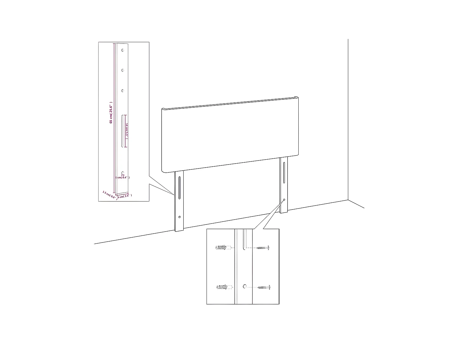 Tête de lit Noir 100x7x78/88 cm Tissu