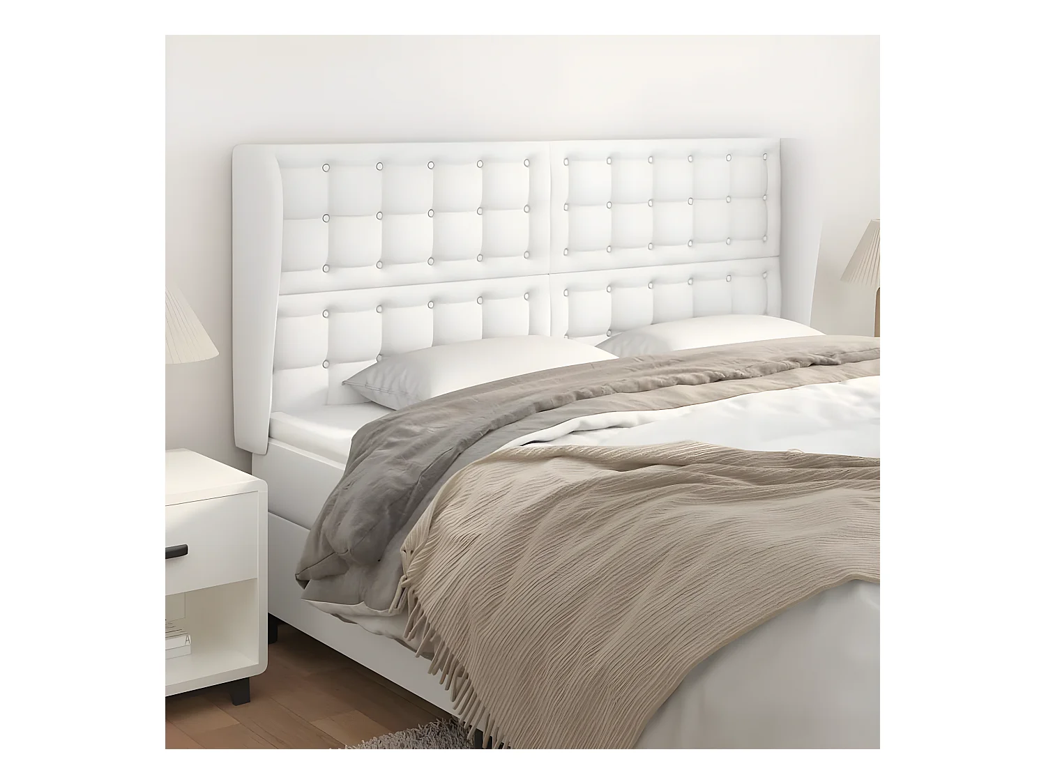 Tête de lit avec oreilles Blanc 163x23x118/128 cm Similicuir