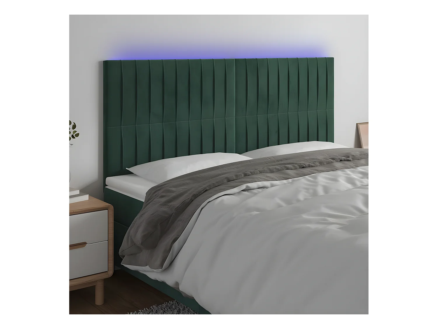 Tête de lit à LED Vert foncé 200x5x118/128 cm Velours