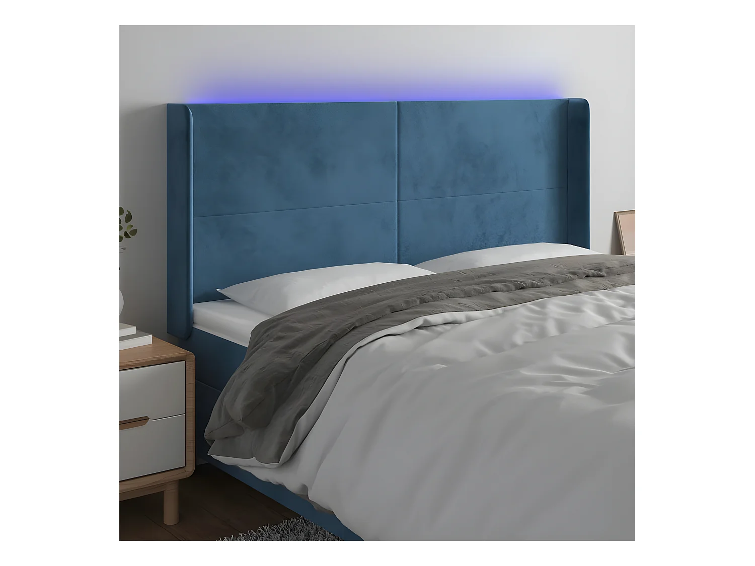 Tête de lit à LED Bleu foncé 183x16x118/128 cm Velours