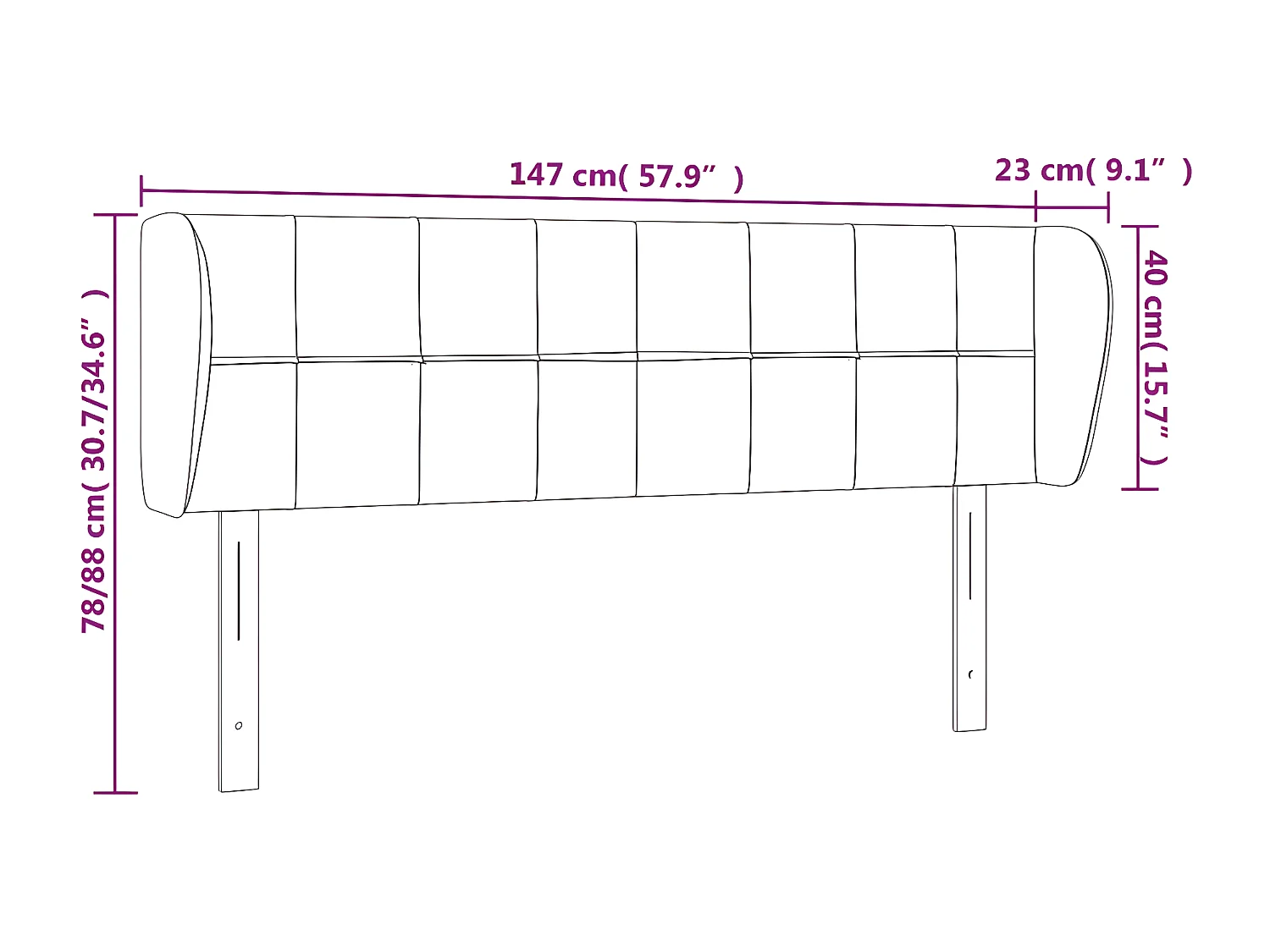 Cabeceira de cama c/ abas veludo 147x23x78/88 cm rosa