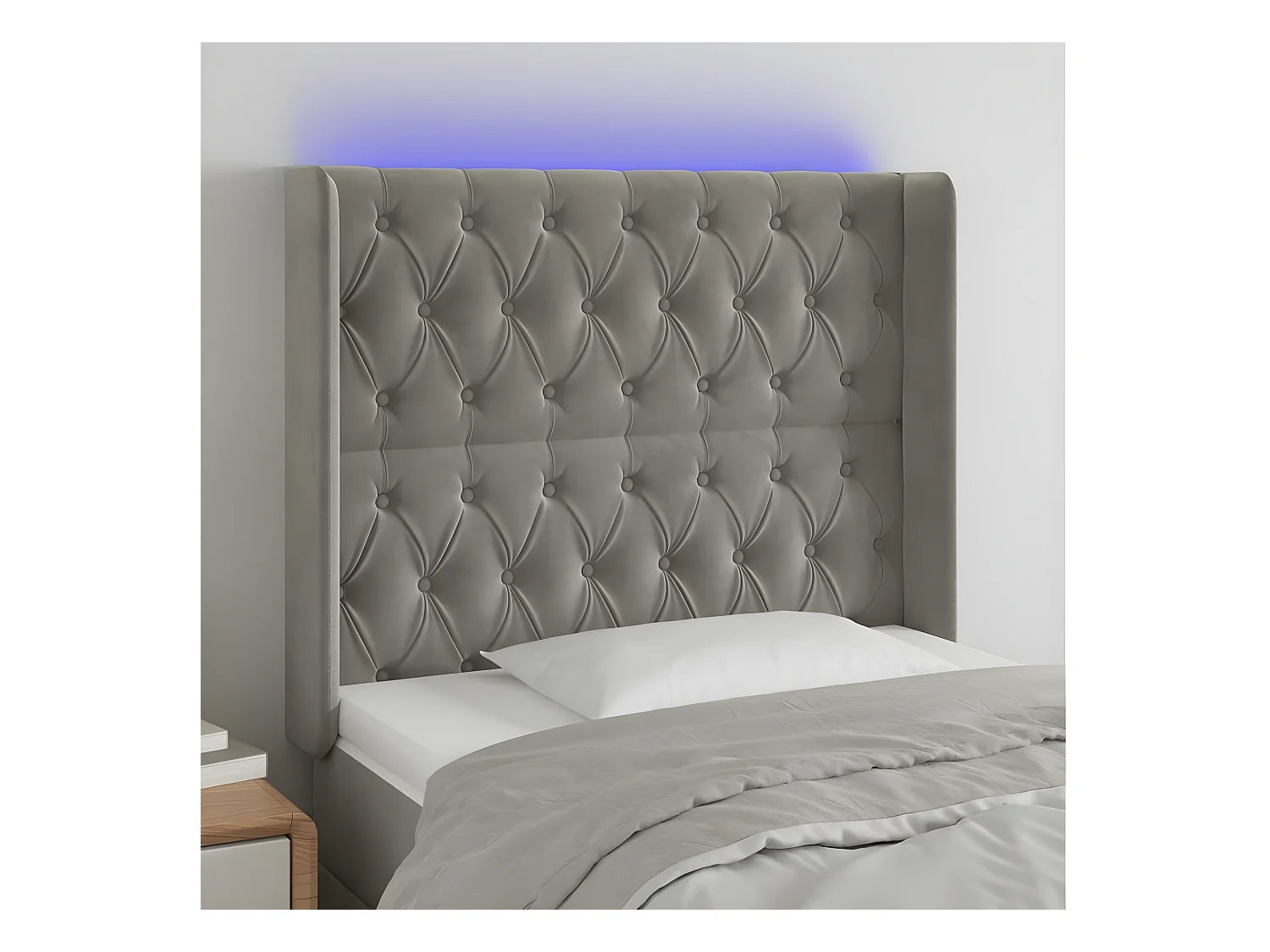 Hoofdbord LED 93x16x118/128 cm fluweel lichtgrijs