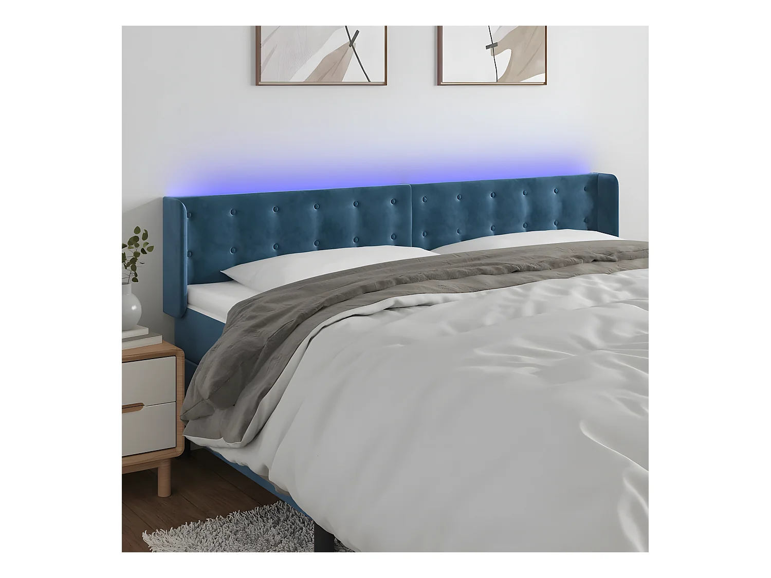Tête de lit à LED Bleu foncé 183x16x78/88 cm Velours