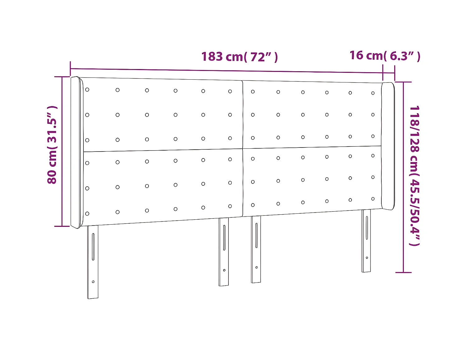 Tête de lit avec oreilles Bleu 183x16x118/128 cm Tissu