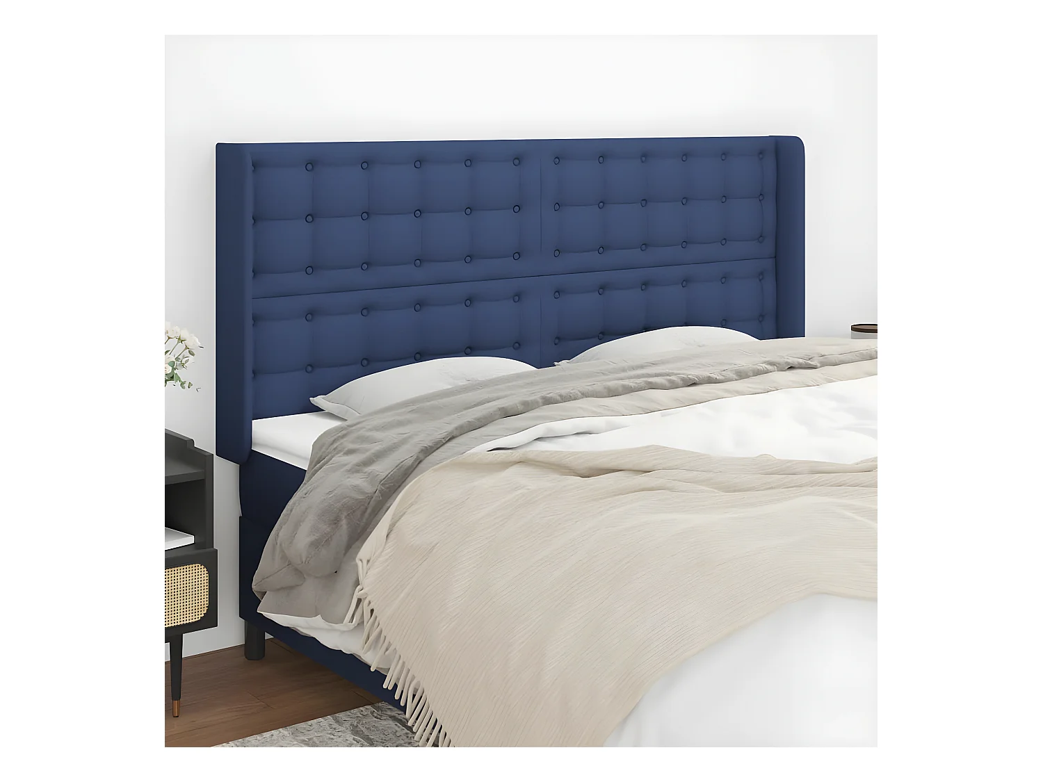 Tête de lit avec oreilles Bleu 183x16x118/128 cm Tissu