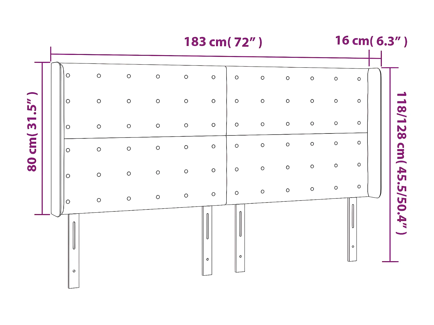 Tête de lit avec oreilles Bleu 183x16x118/128 cm Tissu