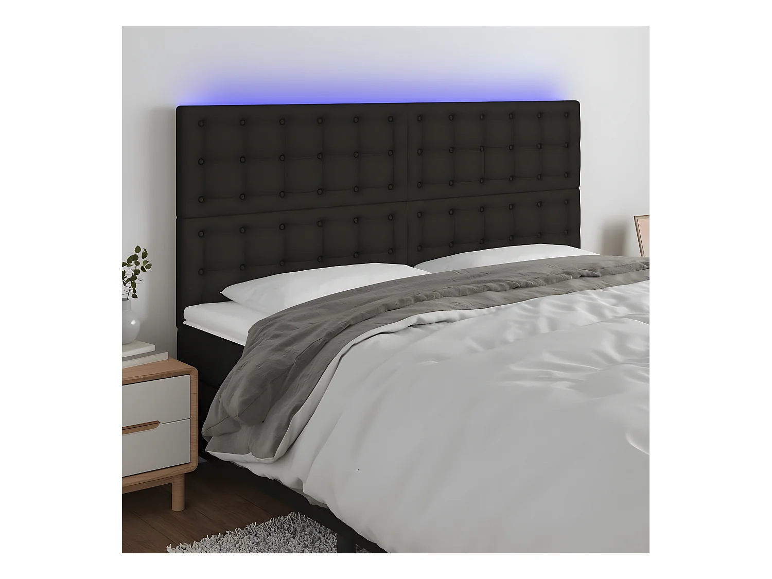 Cabecero con luces LED tela negro 160x5x118/128 cm