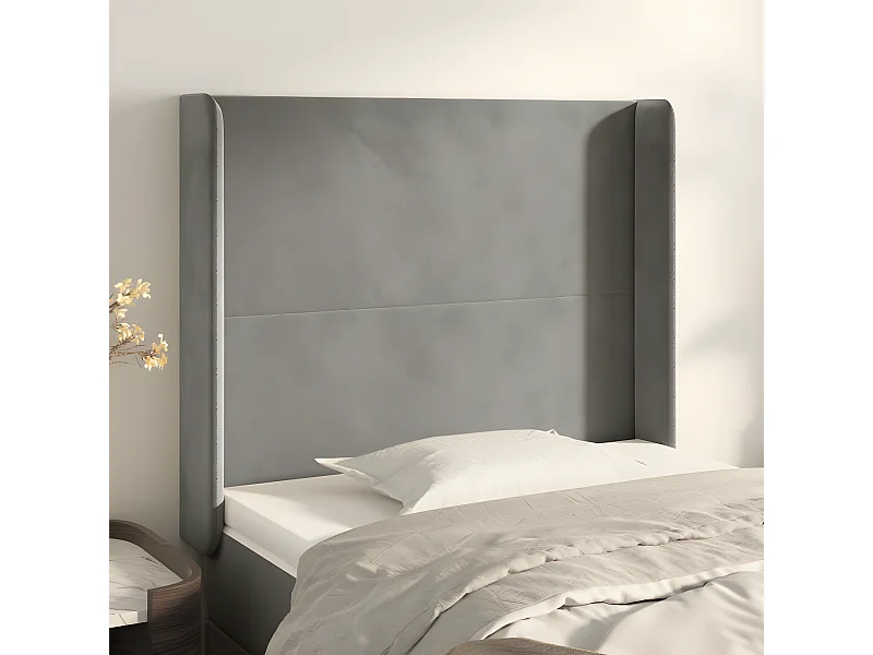 Cabecero con orejas de terciopelo gris claro 83x16x118/128 cm