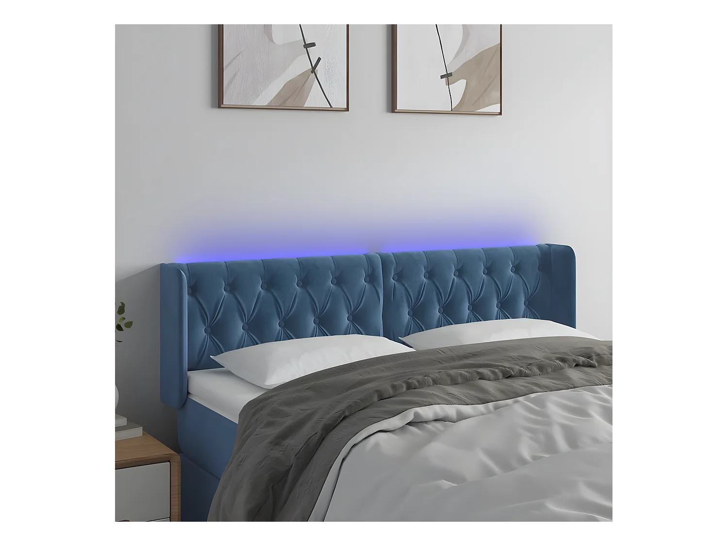 Hoofdbord LED 147x16x78/88 cm fluweel donkerblauw