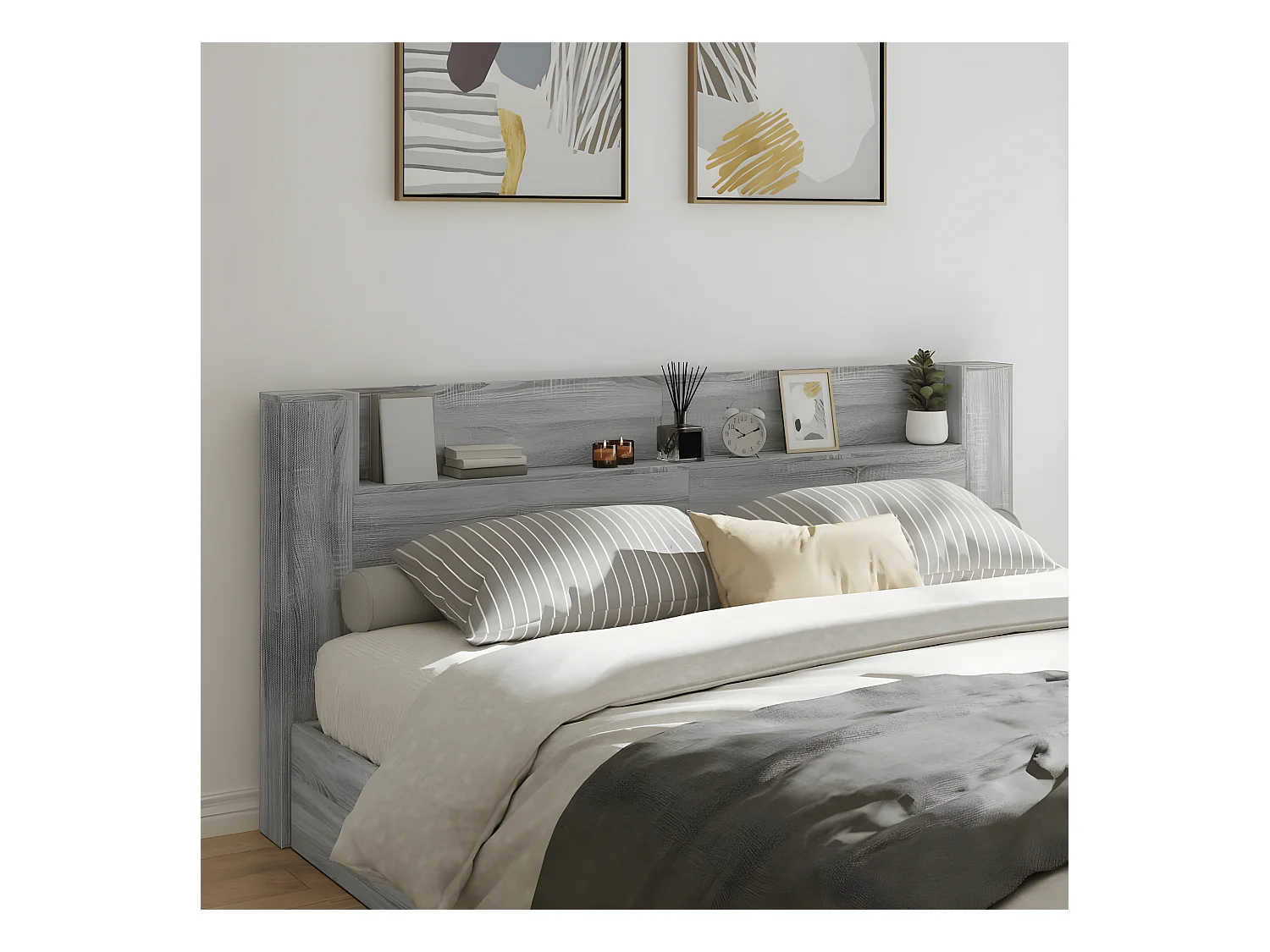 Armoire tête de lit avec LED sonoma gris 220x16,5x103,5 cm