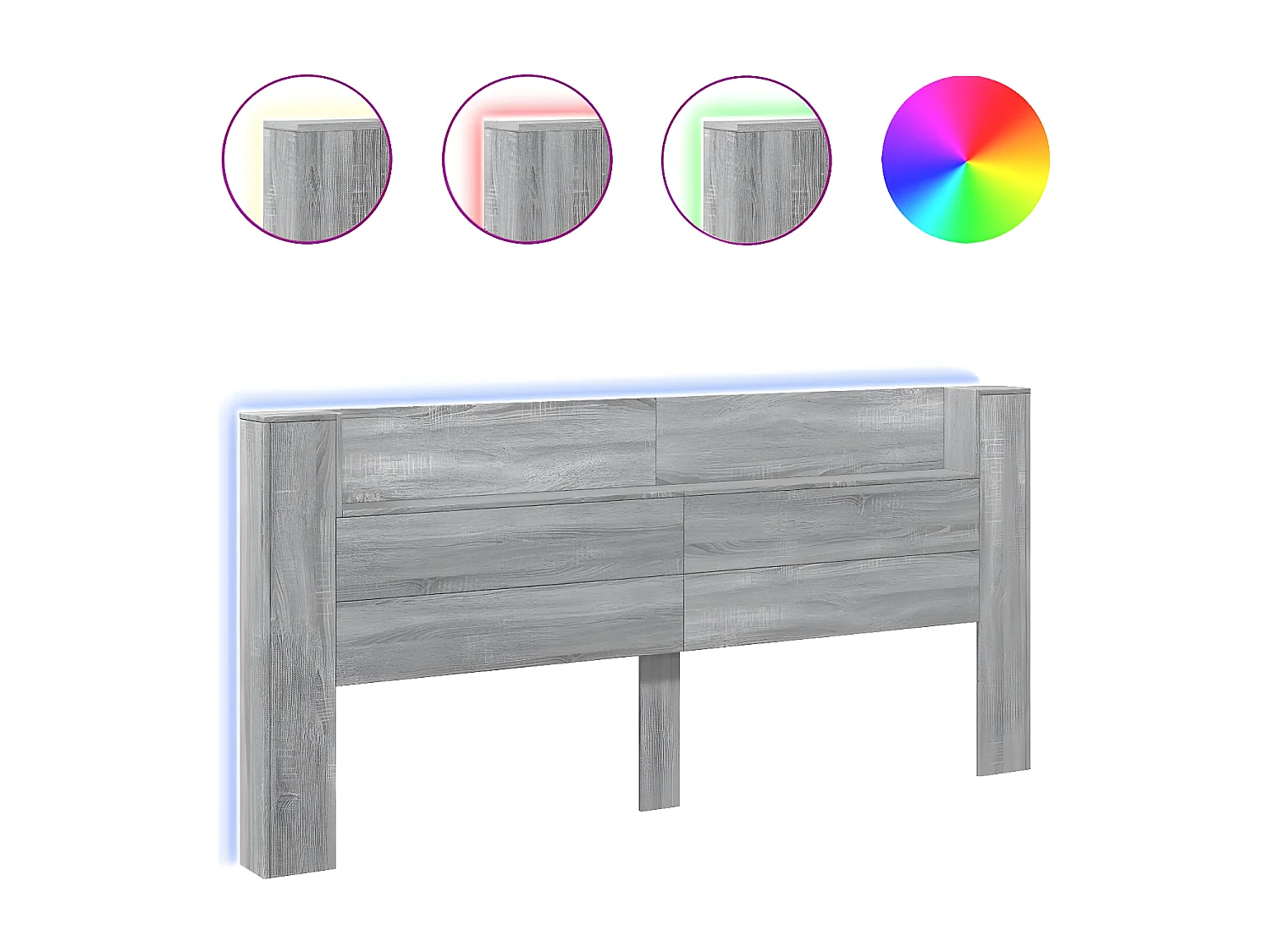 Armoire tête de lit avec LED sonoma gris 220x16,5x103,5 cm