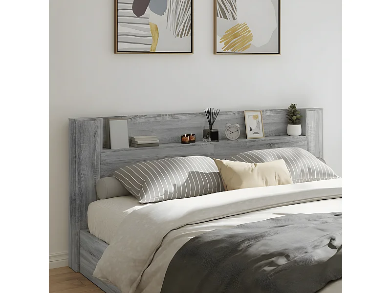 Hoofdbordkast met LED 220x16,5x103,5 cm grijs sonoma eikenkleur