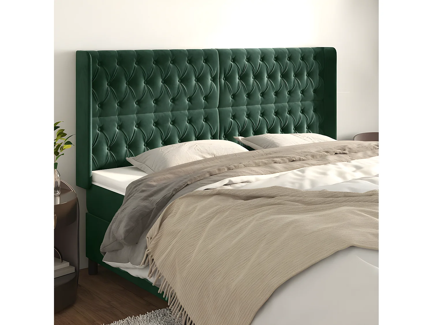 Tête de lit avec oreilles Vert foncé 183x16x118/128 cm Velours