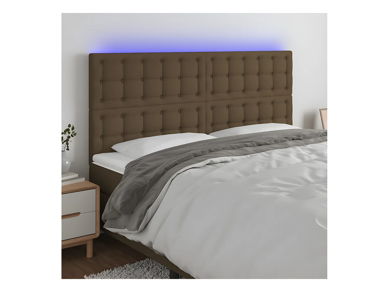 Tête de lit à LED Marron foncé 200x5x118/128 cm Tissu