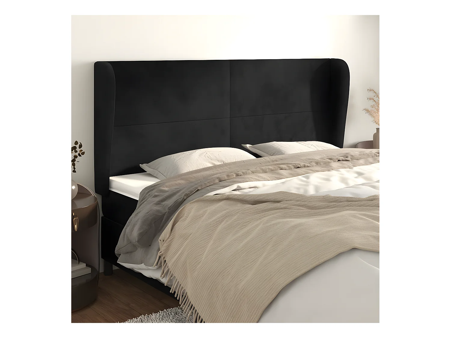 Tête de lit avec oreilles Noir 163x23x118/128 cm Velours