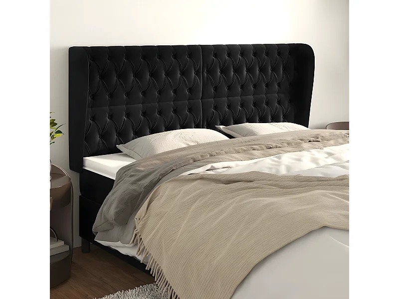 Tête de lit avec oreilles Noir 183x23x118/128 cm Velours