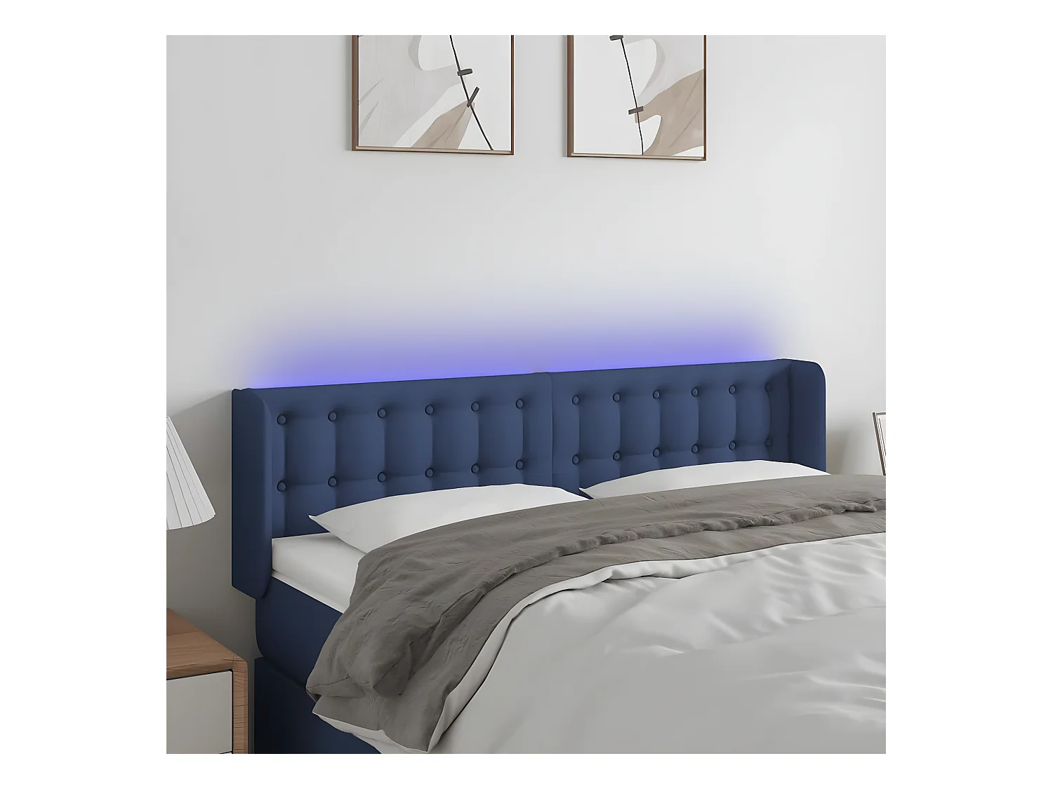 Tête de lit à LED Bleu 147x16x78/88 cm Tissu