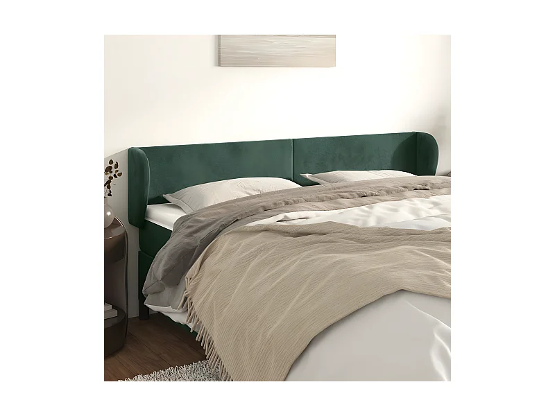 Cabeceira de cama c/ abas veludo 163x23x78/88cm verde-escuro