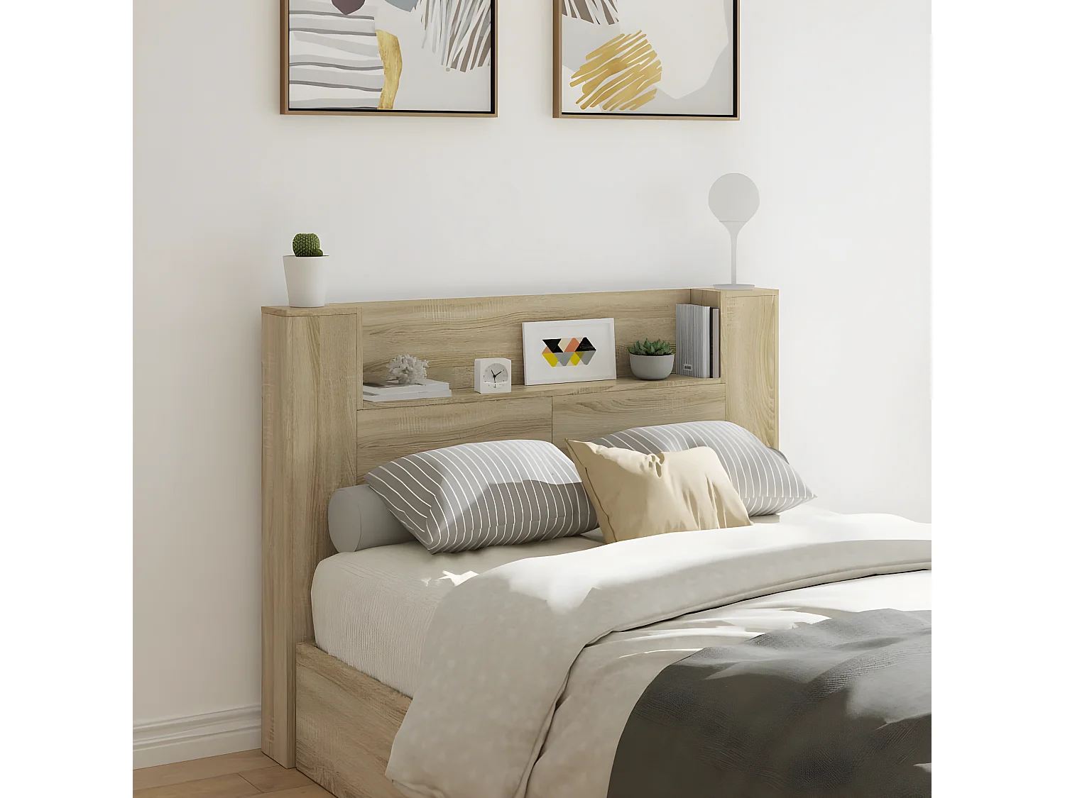 Armoire tête de lit avec LED chêne sonoma 140x16,5x103,5 cm