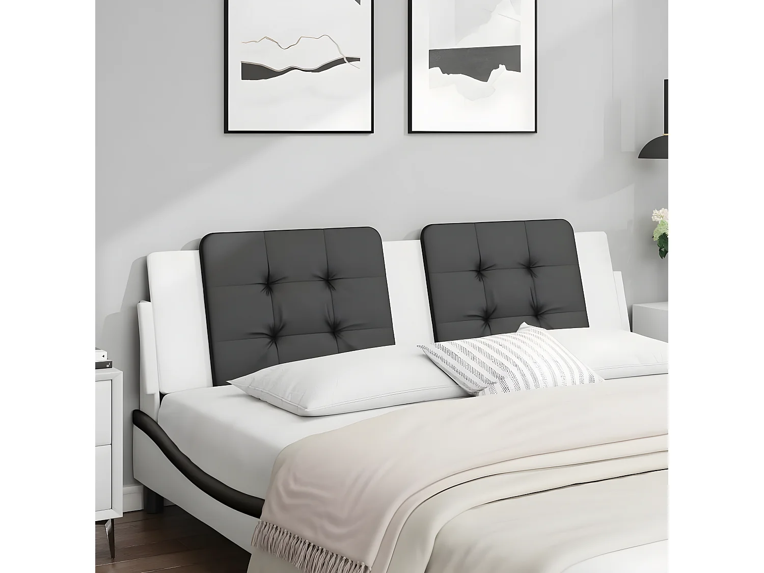 Hoofdbordkussen "Zadar" 180 cm kunstleer zwart en wit