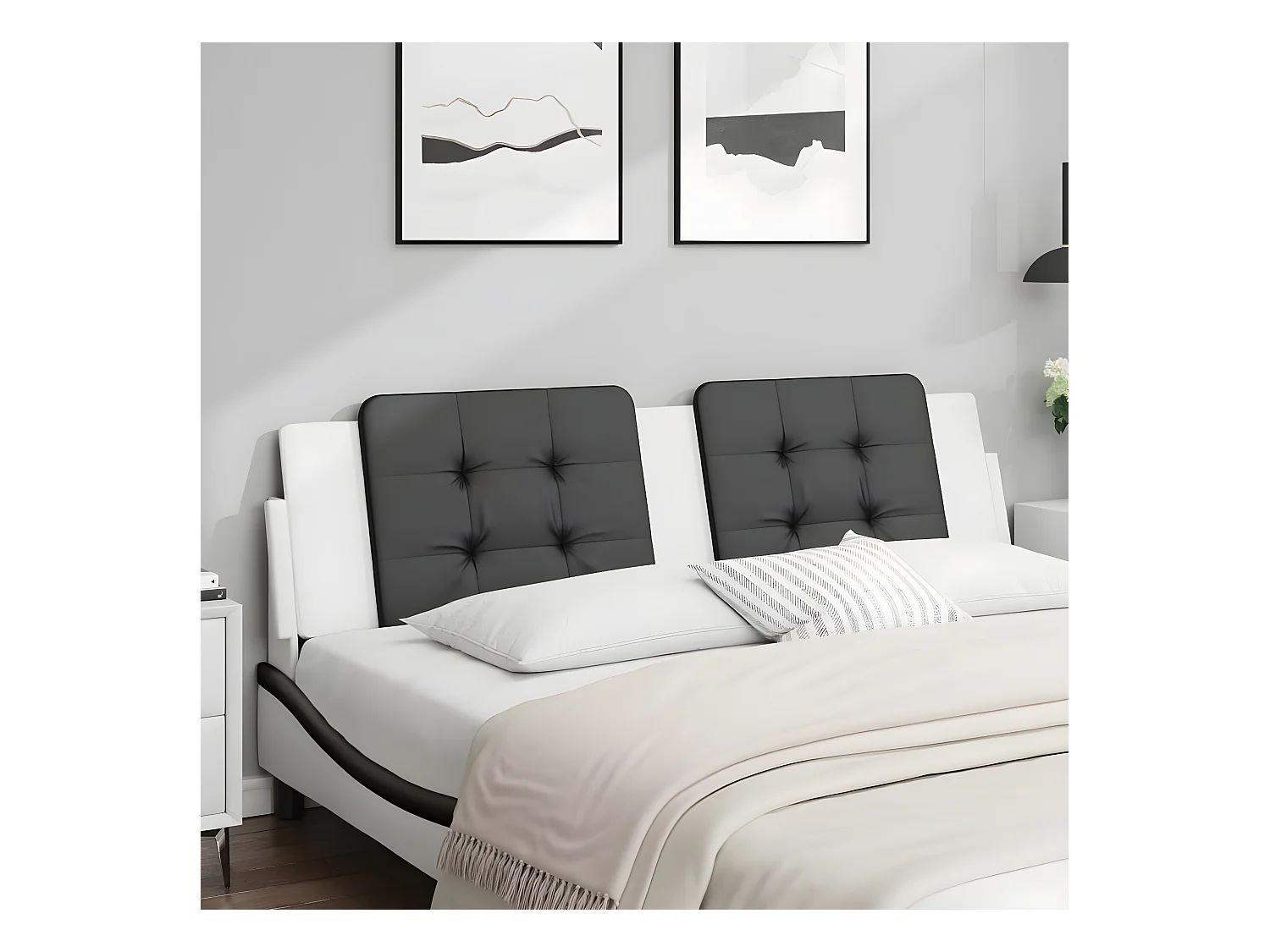 Coussin de tête de lit noir et blanc 180 cm similicuir