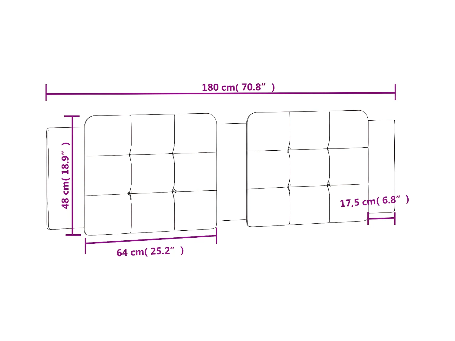 Coussin de tête de lit noir et blanc 180 cm similicuir