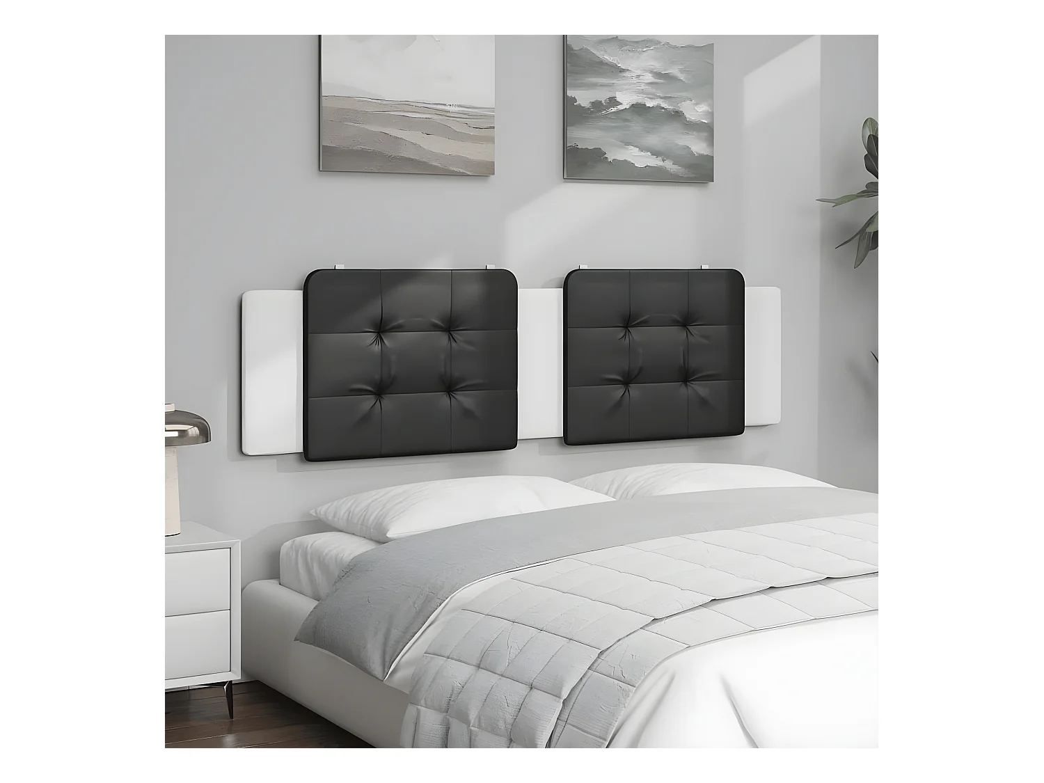 Coussin de tête de lit noir et blanc 180 cm similicuir