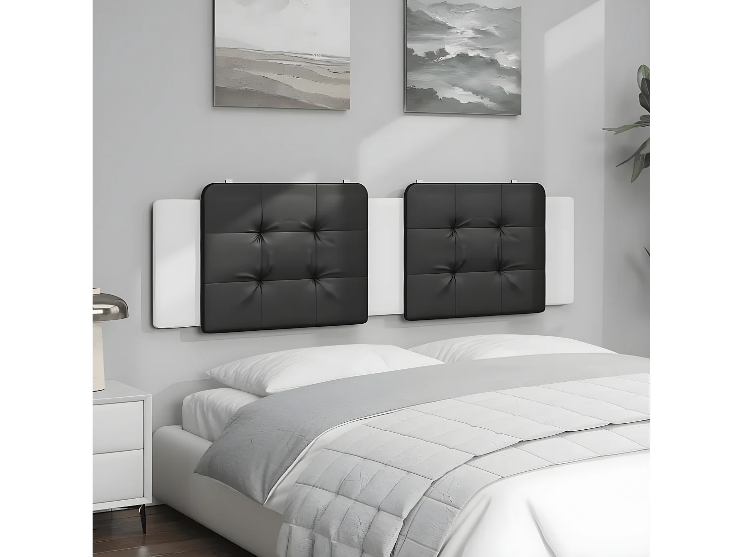Almofadão de cabeceira 180 cm couro artificial preto e branco