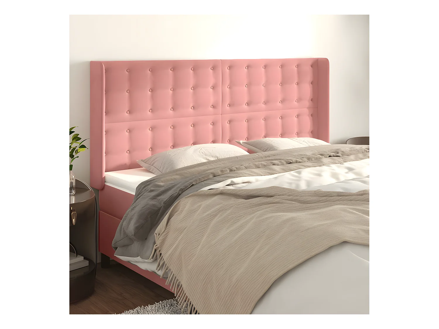 Tête de lit avec oreilles Rose 183x16x118/128 cm Velours