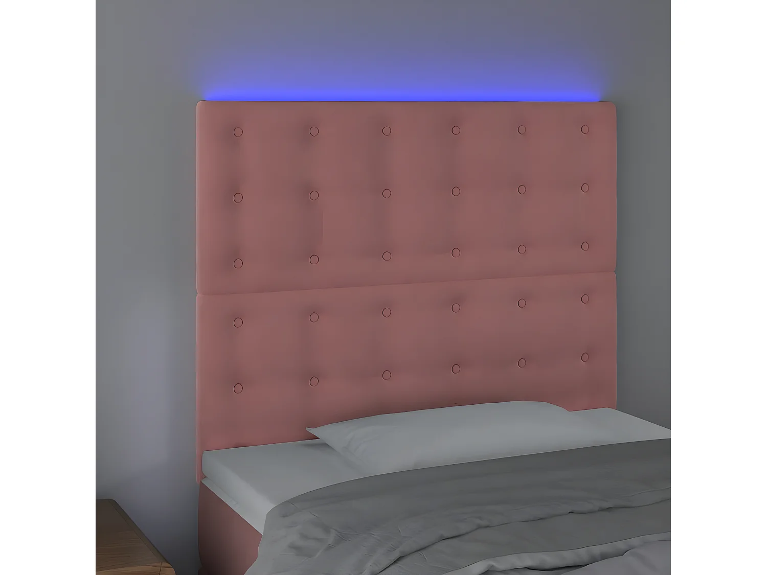 Cabecero con luces LED terciopelo rosa 90x5x118/128 cm