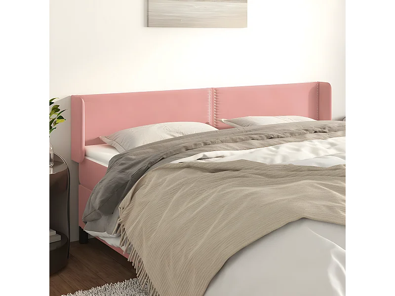 Tête de lit avec oreilles Rose 203x16x78/88 cm Velours