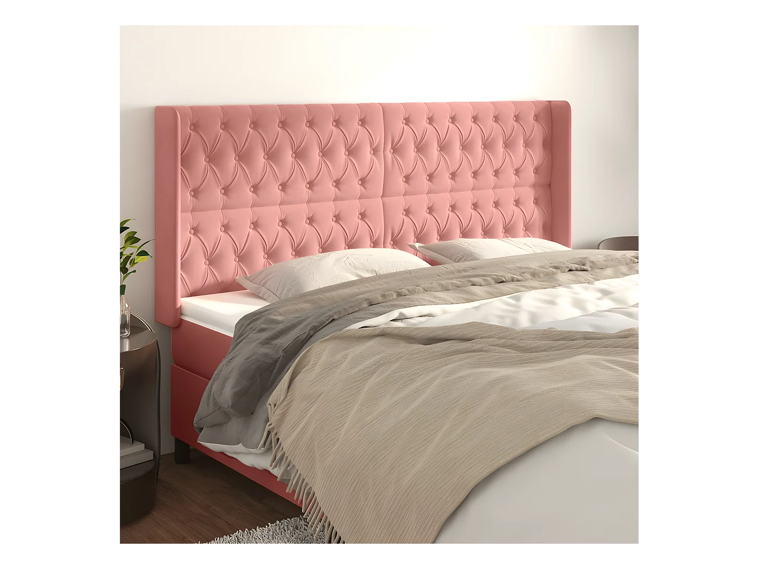 Tête de lit avec oreilles Rose 183x16x118/128 cm Velours