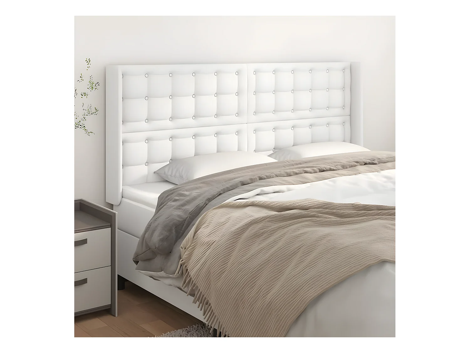 Tête de lit avec oreilles Blanc 163x16x118/128 cm Similicuir
