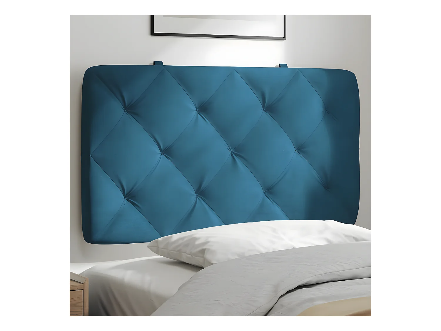 Coussin de tête de lit bleu 90 cm velours