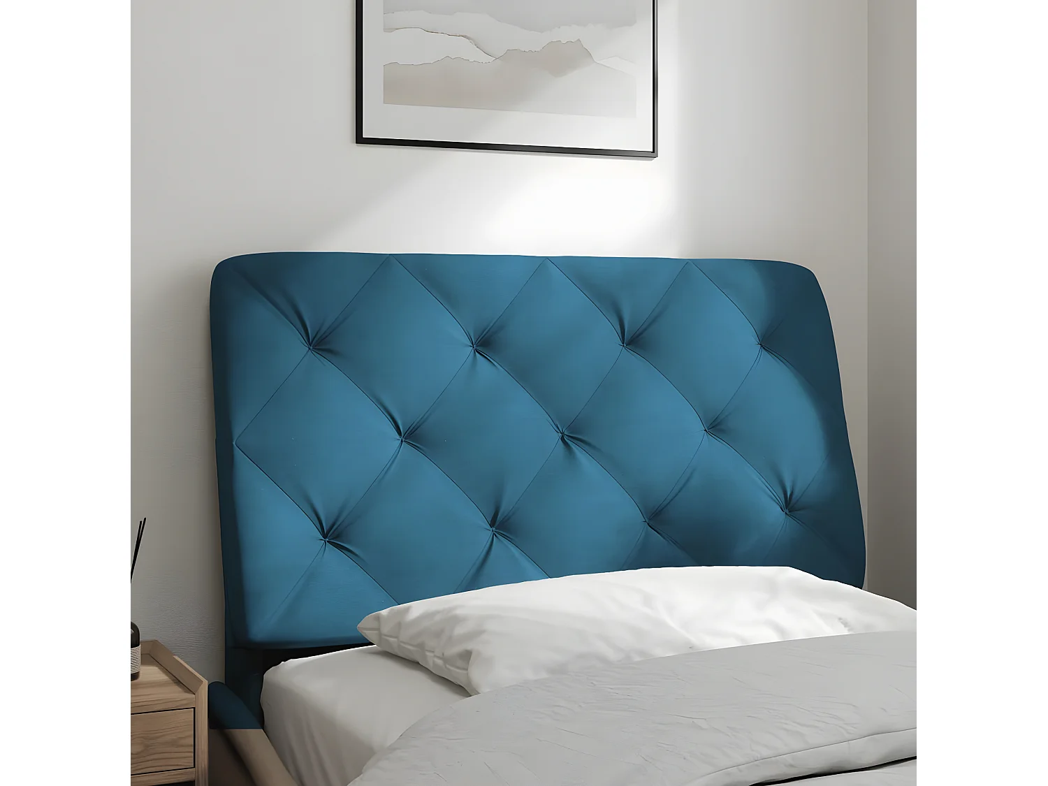 Cabecero de cama acolchado terciopelo azul 90 cm