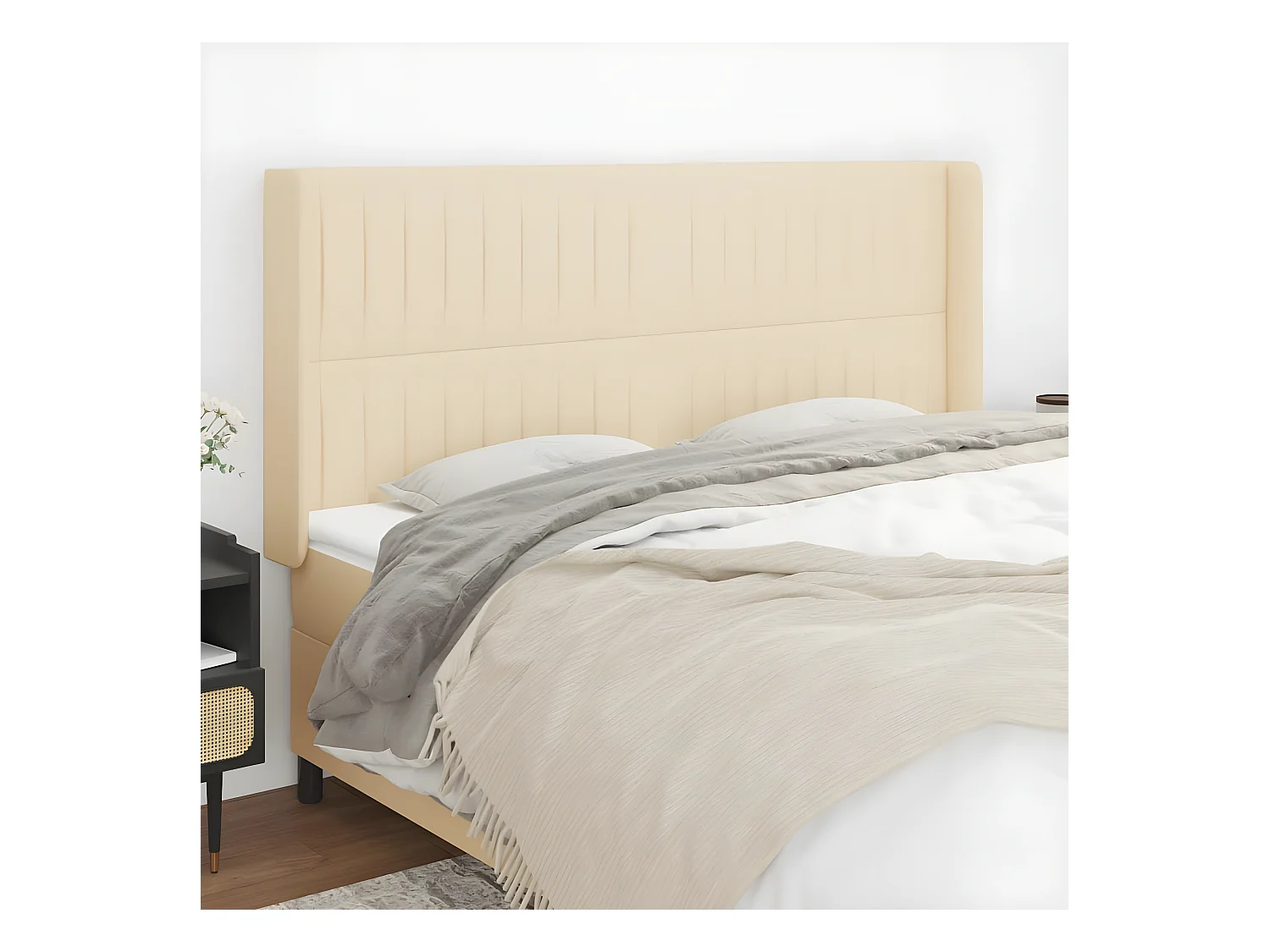 Tête de lit avec oreilles Crème 163x16x118/128 cm Tissu