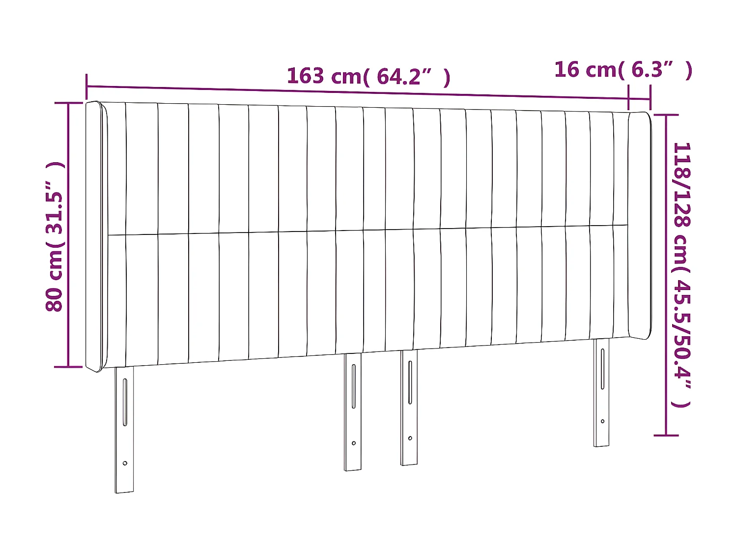 Tête de lit avec oreilles Crème 163x16x118/128 cm Tissu