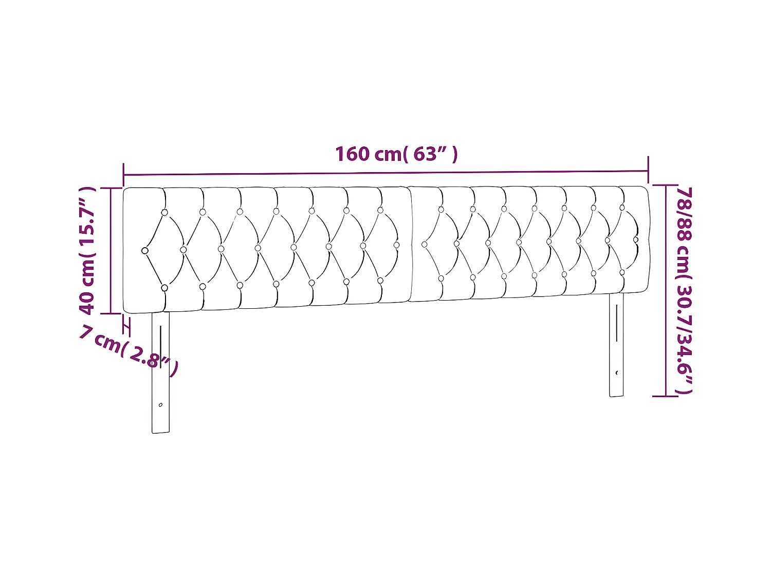 Tête de lit à LED Rose 160x7x78/88 cm Velours