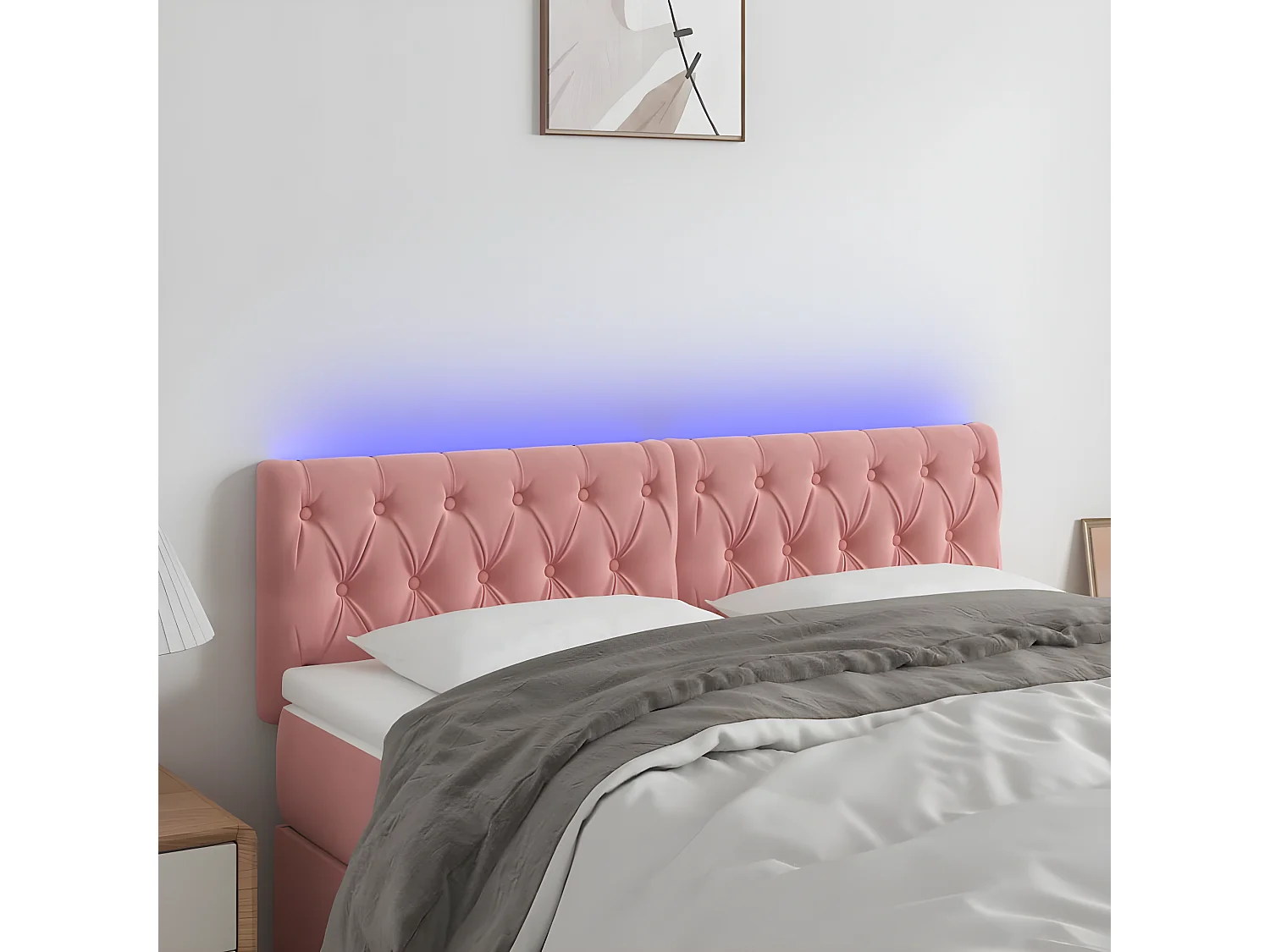 Cabecero con LED de terciopelo rosa 160x7x78/88 cm