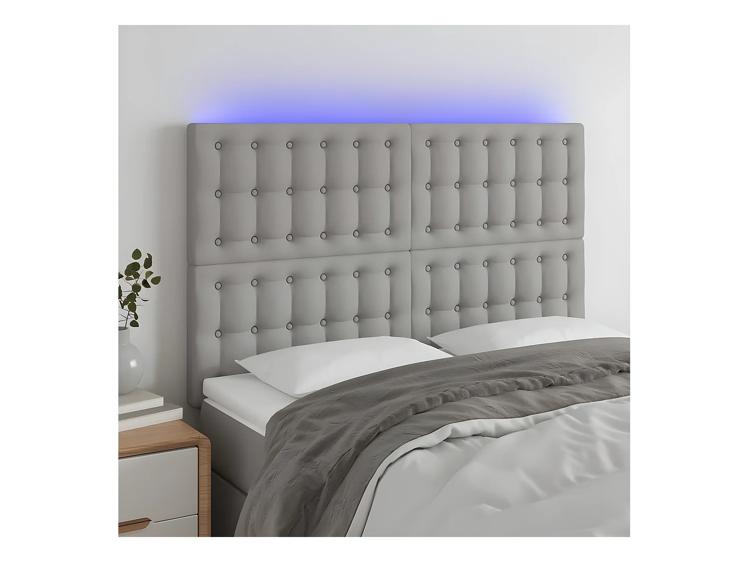 Tête de lit à LED Gris clair 144x5x118/128 cm Tissu