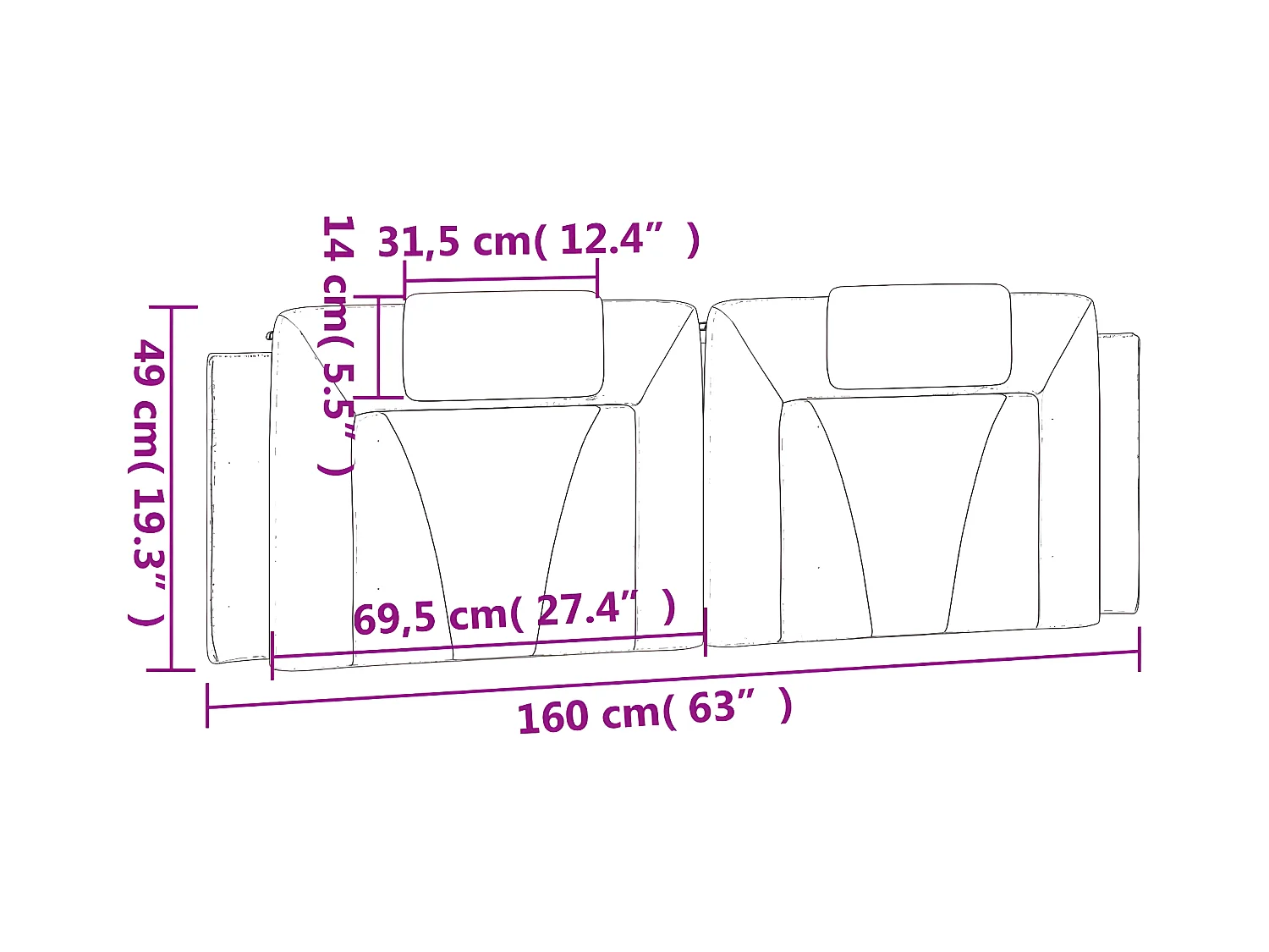 Coussin de tête de lit gris 160 cm similicuir
